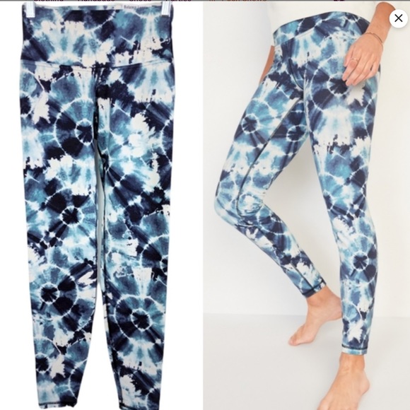Old Navy Active Blue and White TyeDye Leggings Adjustable Cinch Legs Size Large - Picture 2 of 16
